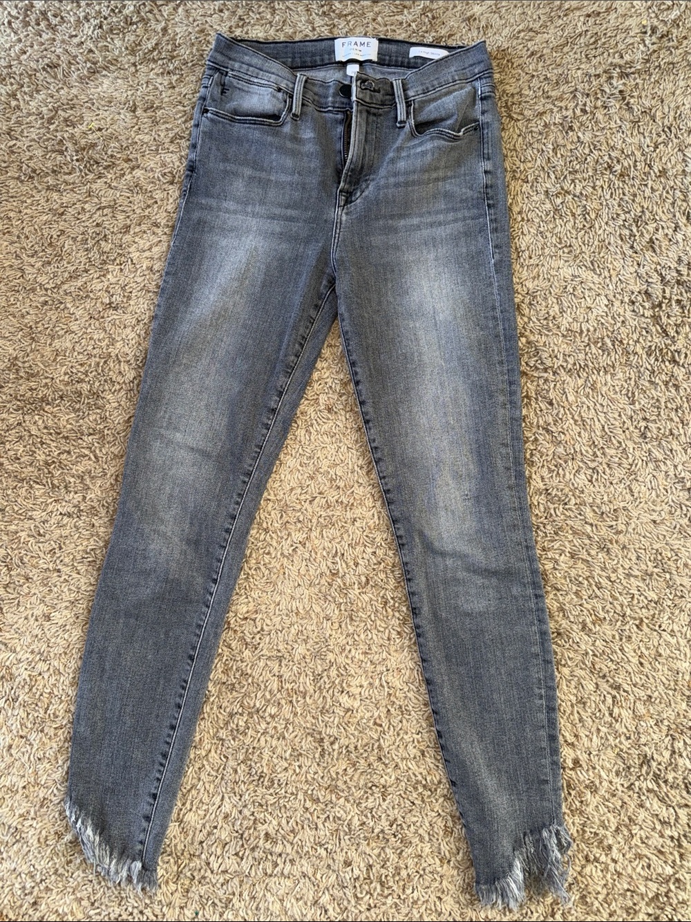 Frame Denim Skinny Jeans in Gray with Raw Hem